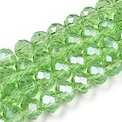 Electroplate Glass Beads Strands, Pearl Luster Plated, Faceted, Rondelle, Light Green, 8x6mm, Hole: 1mm, about 63~65pcs/strand, 39~40cm(EGLA-A034-T8mm-A15)