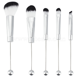 Beadable Makeup Brushes Set, Artificial Fiber Cosmetic Brushes Bristles, with Alloy Handle, Platinum, 12.4~15.6x1~3.3x1~1.4cm, 5pcs/set(MRMJ-WH0086-44P)