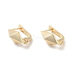 Faceted Rhombus Rack Plating Brass Hoop Earring Findings with Latch Back Closure, with Horizontal Loop, Long-Lasting Plated, Cadmium Free & Lead Free, Real 14K Gold Plated, 20.5x13x7.5mm, Hole: 1.2mm, Pin: 0.9mm(KK-D083-03G)