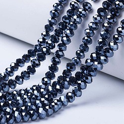 Electroplate Glass Beads Strands, Pearl Luster Plated, Faceted, Rondelle, Black, 2.9~3.3x2mm, Hole: 0.8mm, about 135~140pcs/strand, 32~34cm(EGLA-A044-P2mm-A18)