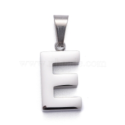 304 Stainless Steel Letter Pendants, Manual Polishing, Alphabet, Stainless Steel Color, Letter.E, 18x10x3.5mm, Hole: 6.5x3.5mm(STAS-H127-E-P)