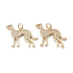 Brass Micro Pave Clear Cubic Zirconia Pendants, with Jump Rings, Long-Lasting Plated,  Greyhound Shape, Real 18K Gold Plated, 19x24x2mm(ZIRC-H110-02G)