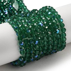Electroplate Transparent Glass Beads Strands, Faceted, Round, Rainbow Plated, Sea Green, 4mm, Hole: 0.7mm, about 88~95pcs/strand, 12.99~14.06 inch(33~35.7cm)(EGLA-A035-T4mm-L18)