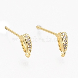 Brass Micro Pave Clear Cubic Zirconia Stud Earring Findings, with Silicone Ear Nuts, with Loop, Long-Lasting Plated, Teardrop, Real 18K Gold Plated, 7.5x2mm, Hole: 0.9mm, Pin: 0.8mm(ZIRC-L098-039G)