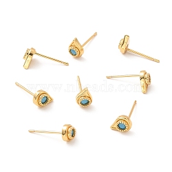 Light Sky Blue Cubic Zirconia Teardrop Stud Earrings, Brass Jewelry for Women, Lead Free & Cadmium Free & Nickel Free, Real 18K Gold Plated, 7.5x5.5mm, Pin: 0.7mm(EJEW-F281-27G)