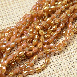 Electroplate Glass Beads Strands, AB Color Plated, Faceted, Oval, Orange Red, 6x4mm, Hole: 1mm, about 72pcs/strand, 16 inch(X-EGLA-J013-4X6mm-F05)
