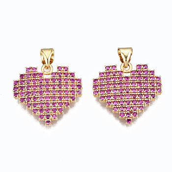 Brass Micro Pave Orchid Cubic Zirconia Pendants, Cadmium Free & Nickel Free & Lead Free, Heart, Real 16K Gold Plated, 17.5x18x2.5mm, Hole: 4x3.5mm