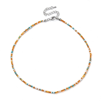 Glass Beaded Necklace, with Alloy Clasps, Orange, 16.10 inch(40.9cm)