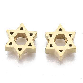 304 Stainless Steel Beads, for Jewish, Star of David, Golden, 8.5x10x3mm, Hole: 2mm
