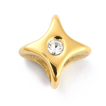 Ion Plating(IP) 304 Stainless Steel Slide Charms, with Crystal Rhinestone, 4 Pointed Star, Golden, 10.5x10.5x8.5mm, Hole: 5.5mm