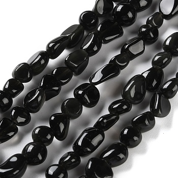 Natural Black Obsidian Beads Strands, Nuggets, Tumbled Stone, 4.5~11.5x3~7x3.5~6mm, Hole: 1.2mm, about 48~68pcs/strand, 15.35~15.94''(39~40.5cm)