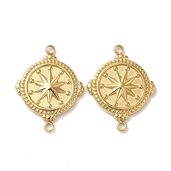 304 Stainless Steel Connector Charms, Flat Round with Star Links, Real 18K Gold Plated, 20.5x16x2mm, Hole: 1.5mm