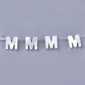 Sea Shell Beads, Top Drilled Beads, Letter, Letter.M, 10x9x3mm, Hole: 0.8mm