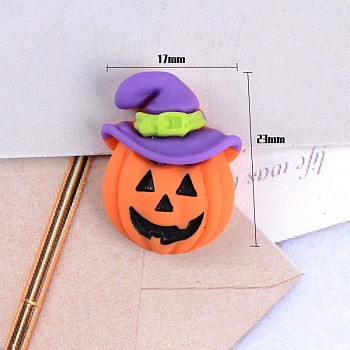 Opaque Resin Cabochons, for Hair Accessories, Halloween Theme, Pumpkin Jack-O'-Lantern, Colorful, 23x17x8mm