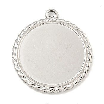 Non-Tarnish Ion Plating(IP) 304 Stainless Steel Pendants Cabochon Settings, Flat Round, Stainless Steel Color, Tray: 24mm,33.5x30x2.5mm, Hole: 2.5mm