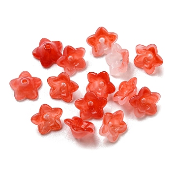 Two-tone Opaque Acrylic Bead Caps, 5-Petal Flower, Red, 9x4.5mm, Hole: 1.4mm