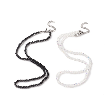 Black & White Couple Choker Necklaces Set, Glass Bicone Beaded Necklaces with 304 Stainless Steel Lobster Claw Clasp & Chain Extender, 15-1/8 inch(38.5cm), 2pcs/set