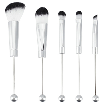 Beadable Makeup Brushes Set, Artificial Fiber Cosmetic Brushes Bristles, with Alloy Handle, Platinum, 12.4~15.6x1~3.3x1~1.4cm, 5pcs/set