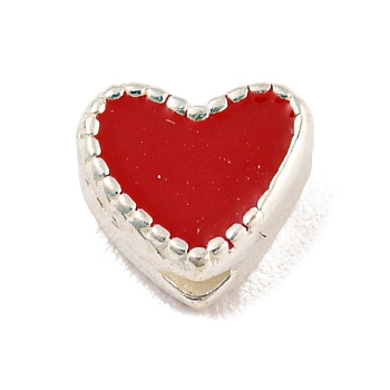 Heart Shape Silver 925 Sterling Silver Beads, with Enamel, with S925 Stamp, Red, 5.5x6.5x4mm, Hole: 1.2mm