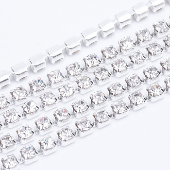 Brass Rhinestone Strass Chains, Rhinestone Cup Chains, Silver Color Plated, Crystal, 2.3~2.4mm, about 10yards/bundle