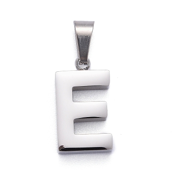 304 Stainless Steel Letter Pendants, Manual Polishing, Alphabet, Stainless Steel Color, Letter.E, 18x10x3.5mm, Hole: 6.5x3.5mm