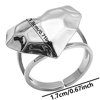Geometric Heart Shape Stainless Steel Open Cuff Ring for Unisex Jewelry, Stainless Steel Color