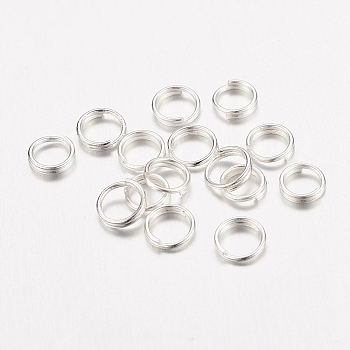 Brass Split Rings, Double Loops Jump Rings, Nickel Free, Silver Color Plated, 5x1.2mm, about 3.8mm inner diameter