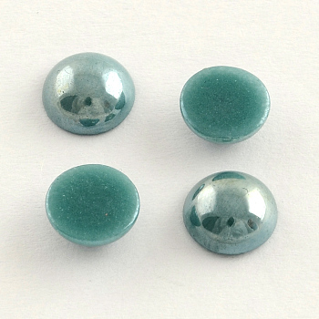 Pearlized Plated Opaque Glass Cabochons, Half Round/Dome, Dark Cyan, 11.5x5mm