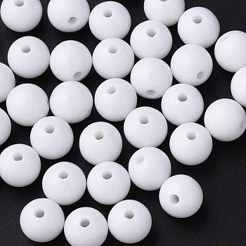 Opaque Acrylic Beads, Round, White, 10x9mm, Hole: 2mm, about 940pcs/500g