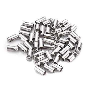 201 Stainless Steel Cord Ends, End Caps, Column, Stainless Steel Color, 9x4mm, Hole: 2.2mm, Inner Diameter: 3.2mm
