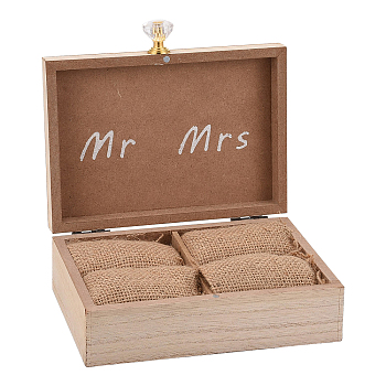 Gorgecraft Rectangle Wooden Wedding Double Ring Box, with Burlap Pillow Lining, BurlyWood, 15.3x13.2x5.1cm