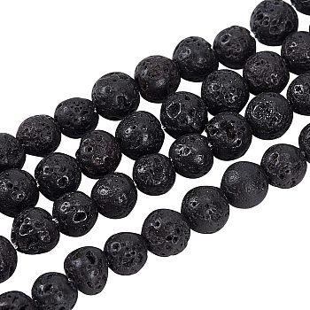 5 Strands Natural Lava Rock Beads Strands, Round, Black, 4mm, Hole: 1mm, about 94pcs/strand, 15.75 inch(40cm), 5strands