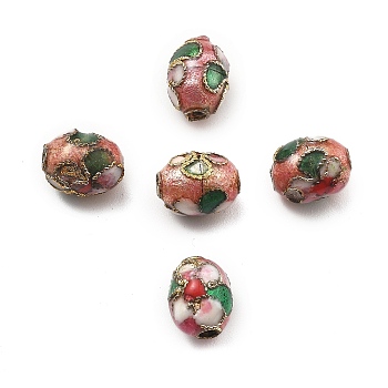 Handmade Cloisonne Beads, Oval, Dark Salmon, 8.5x6.5~7x6.5~7mm, Hole: 1.4mm