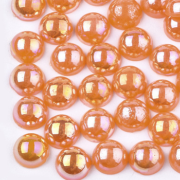 ABS Plastic Imitation Pearl Cabochons, AB Color Plated, Half Round, Orange, 6x3mm, 5000pcs/bag