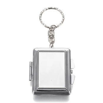 Iron Folding Mirror Keychain, Travel Portable Compact Pocket Mirror, Blank Base for UV Resin Craft, Rectangle, Platinum, 9.7cm