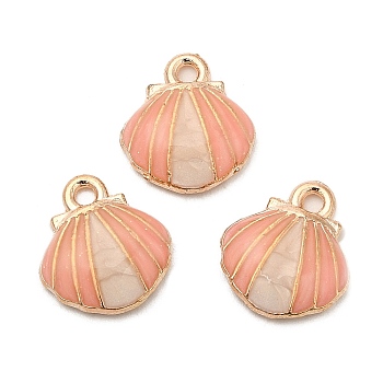 Alloy Enamel Charms, Shell, Light Gold, Pink, 12.5x11.5x3mm, Hole: 1.4mm