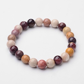 Natural Mookaite Beaded Stretch Bracelets, 52mm