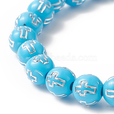 Bracelet extensible rond en acrylique avec perles croisées pour enfants(BJEW-JB09936)-5