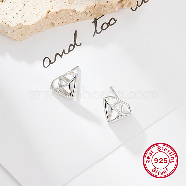 Boucles d'oreilles à tige en argent sterling plaqué rhodium anti-ternissement en forme de diamant 925 pour femmes(CC0572-1)-3