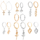 2 Sets 2 Colors Eye & Feather & Cross & Flower Alloy Dangle Hoop Earrings for Women(EJEW-SC0001-31)-1