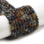 Natural Agate Beads Strands, Faceted, Round, Dyed & Heated, Marine Blue, 4mm, Hole: 0.8mm, about 88~94pcs/strand, 14.5 inch(G-H302-A01-07)