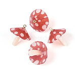 Plastic Pendants, with Acrylic and Golden Plated Brass Loops, Mushroom, Indian Red, 23x22~23mm, Hole: 1.5mm(KY-N015-118C-01)