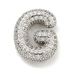 Platinum Plated Brass Micro Pave Cubic Zirconia Pendants, Cadmium Free & Nickel Free & Lead Free, Letter Charms, Letter G, 19x17x6mm, Hole: 3.5x2mm(KK-L073-001P-G)