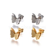 304 Stainless Steel Stud Earrings, Hypoallergenic Earrings, Textured, Butterfly, Mixed Color, 10x12x3.5mm, Pin: 0.8mm(EJEW-H367-19)