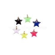 Brass Pendants, with Enamel and Jump Rings, Star, Real 18K Gold Plated, Mixed Color, 15x16x3mm, Hole: 5mm, 6 colors, 1pc/color, 6pcs/box(ZIRC-SZ0001-01G)
