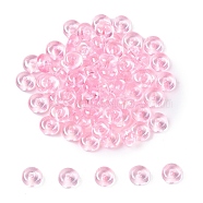 Transparent Dyed Colours Glass Seed Beads, Donut, Pearl Pink, 6x3mm, Hole: 1.2mm, about 2500pcs/pound(SEED-T007-02H)