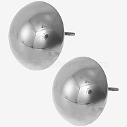 Simple Half Round 304 Stainless Steel Stud Earrings, Delicate Design, Silver, 16x16mm(SA7392-1)