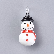 Christmas Handmade Lampwork Pendants, 3D Snowman, Red, 44~47x19.5x22mm, Hole: 4.5~7.5mm(X-LAMP-G141-03A)