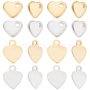 80Pcs 4 Styles 201 & 304 Stainless Steel Charms, Stamping Blank Tag, Heart, Mixed Color, 5~7.5x6~6.5x0.2~1mm, Hole: 1mm, 20pcs/style(STAS-BBC0001-94)