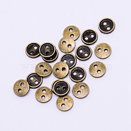 Alloy Mini Buttons, 2-Hole, Flat Round, Cadmium Free & Lead Free, Antique Bronze, 4x1.5mm, Hole: 0.8mm(PALLOY-WH0076-49B-AB)